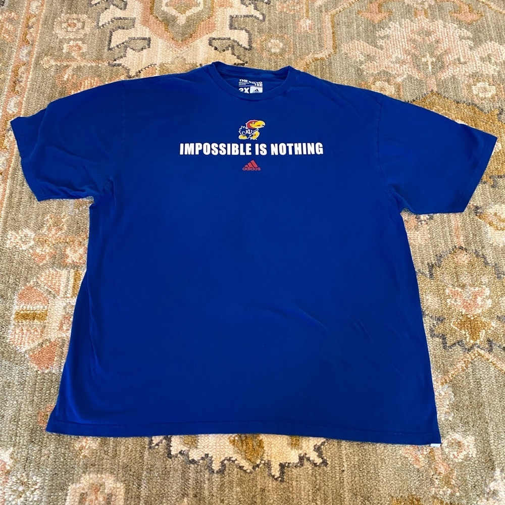 Kansas Jayhawks Adidas Impossible Is Nothing Shirt Color Blue Men’s Size XXL